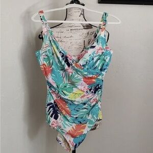 Kids Tropical Print One-Piece Swimsuit - Teal Multi